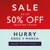 Promotional banner up to 50% off selected styles, book a consultation