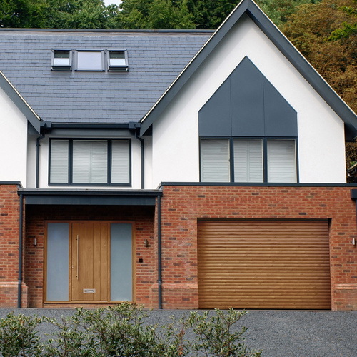 TS 2023 GARAGE DOOR GOLDEN OAK WOODGRAIN LAMINATE ROLLER ULTRA 77 LANDSCAPE 01