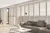 Large lounge diner with two sets of multiple door-window combinations dressed in white tracked shutters, one set partially open. Contemporary couch to one end, contemporary dining table and chairs at other.
